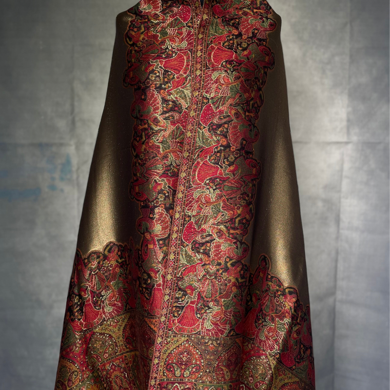 Moonlight Pashmina – Gold-Red Two-Tone Darbar Kani Shawl