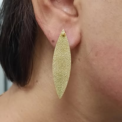 Brass Hammered Leaf Shaped Earrings
