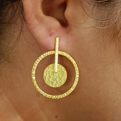 Brass Hammered Tribal Earrings