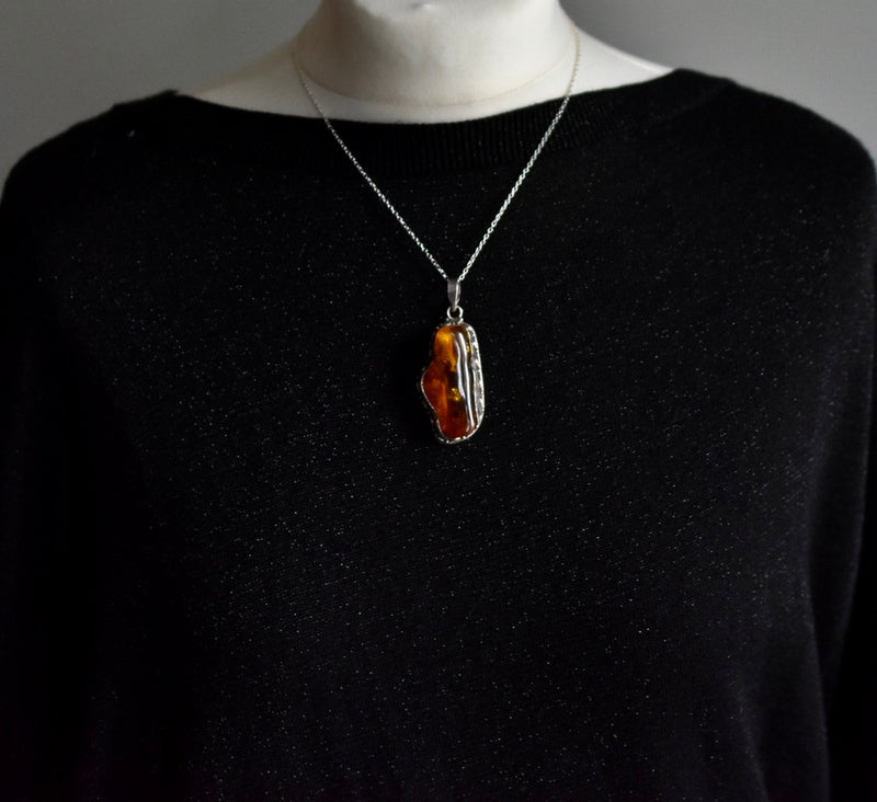 Gorgeous Natural Handmade Baltic Amber 925 Silver Pendant - Baga Ethnik Living