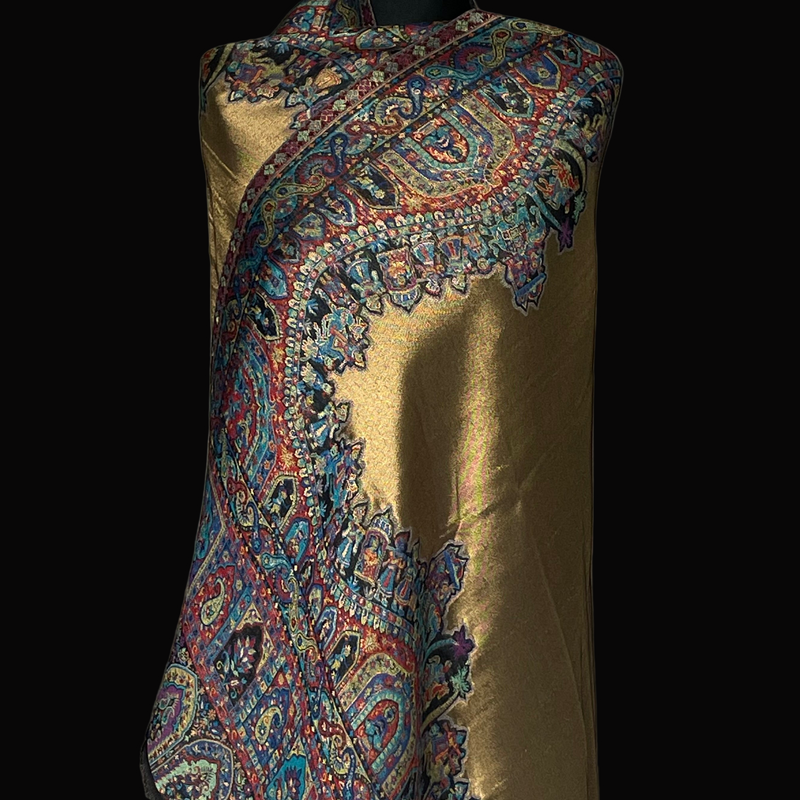 New collection Moonlight Pashmina – Golden Blue Two-Tone Mughal Shawl