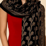 Black Pure Wool Stole – Silver Zari Woven Style