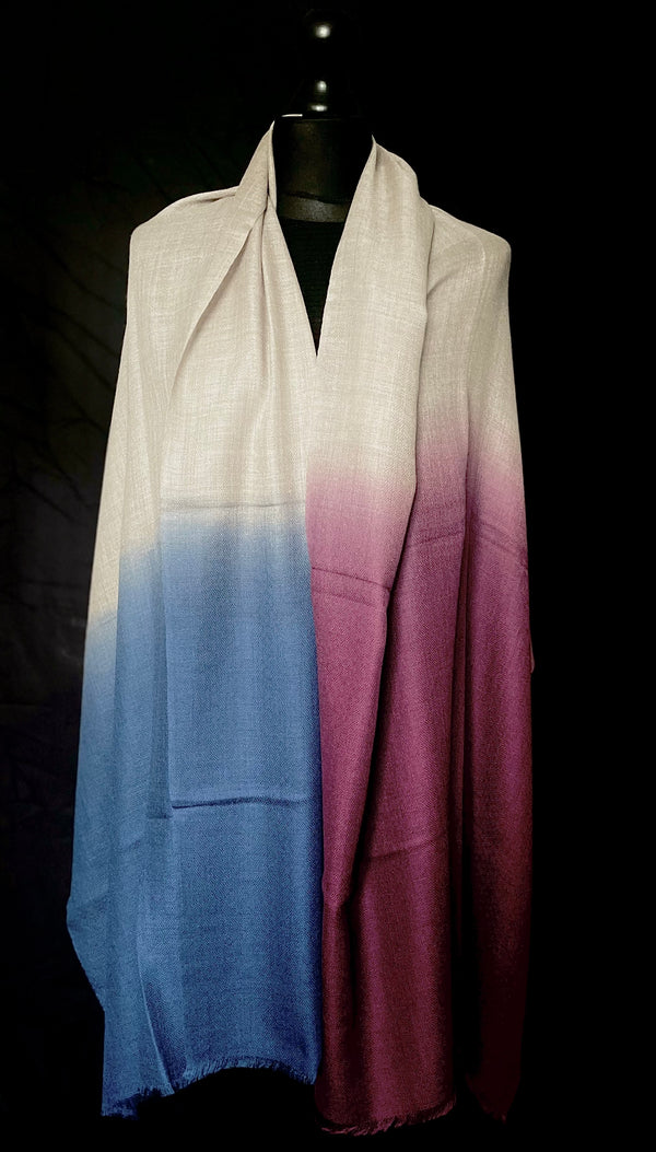 Luxury Kashmir Pure Ombré Pashmina Stole - Indigo and Violet