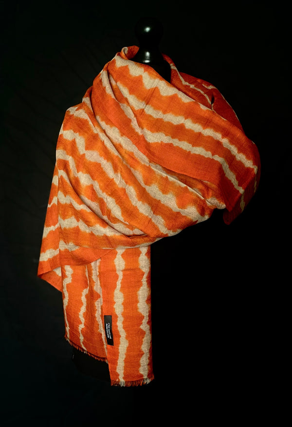 Authentic Tie-Dyed Pure Kashmiri Pashmina Shawl - Amber