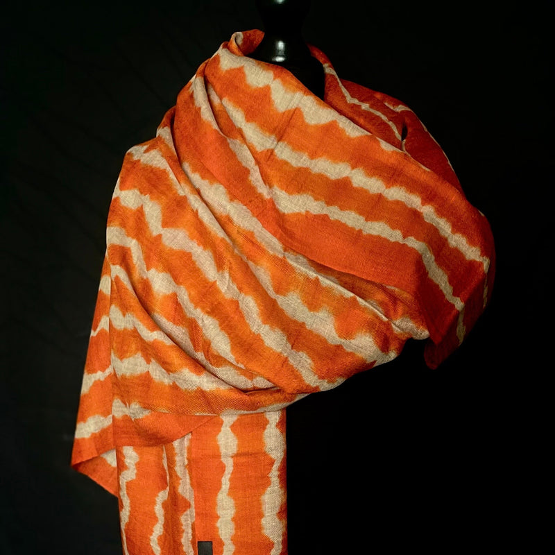 Authentic Tie-Dyed Pure Kashmiri Pashmina Shawl - Amber