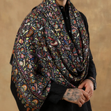 Paisley Kalamkari Black Silk Wool Stole