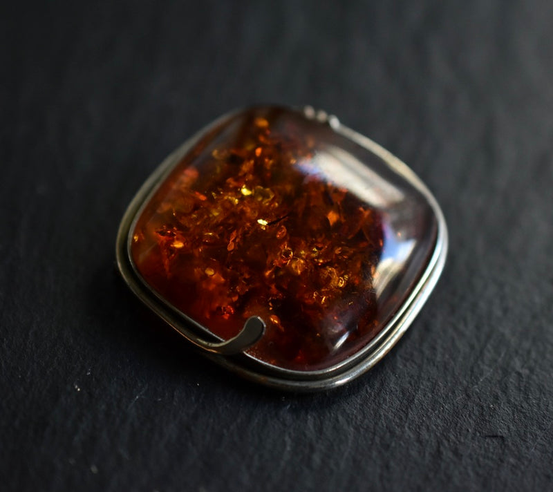 Stunning Vintage Balkan Amber Silver Sterling Broche - Baga Ethnik Living