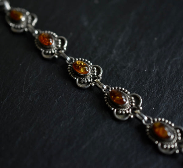 Beautiful Marcasite Baltic Amber Vintage Silver Sterling 925 Bracelet - Baga Ethnik Living