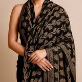 Black Pure Wool Stole – Silver Zari Woven Style