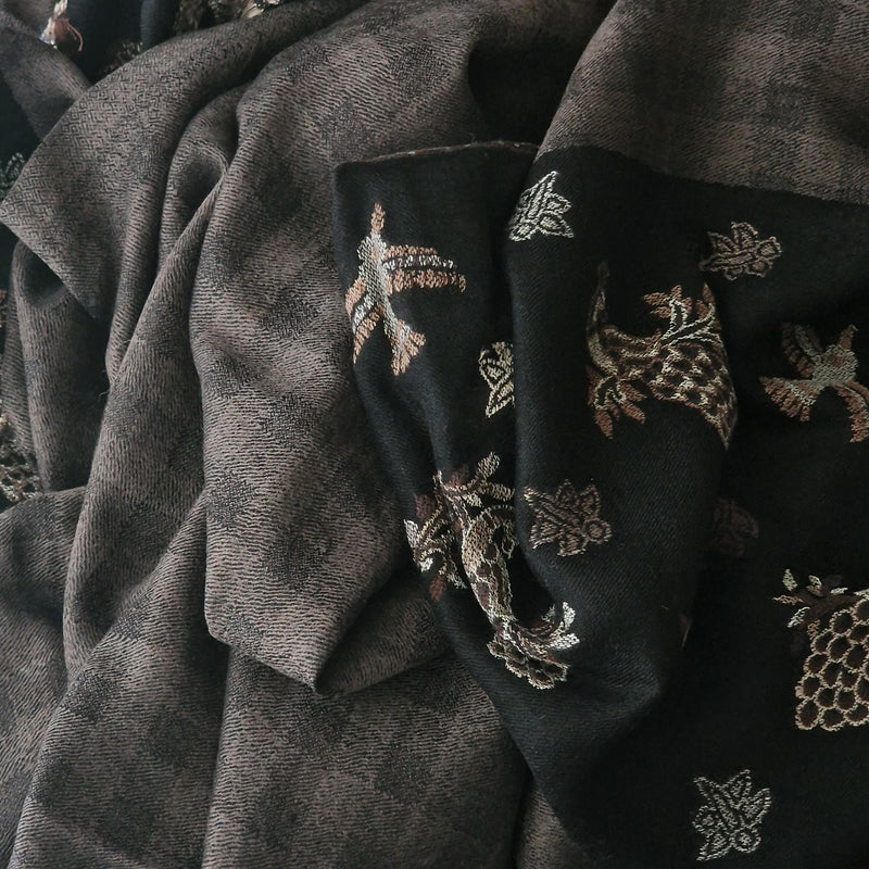 Authentic Luxury Soft Kashmir Border Kani Weave Pashminas - Warm Dove