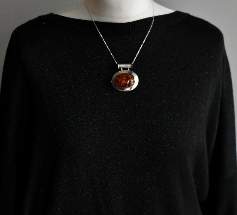 Vintage Chic Baltic Amber Sterling Silver 925 Pendant - Baga Ethnik Living