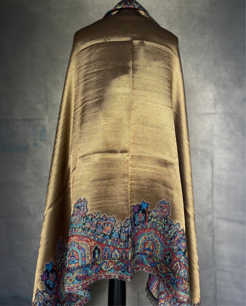 New collection Moonlight Pashmina – Golden Blue Two-Tone Mughal Shawl
