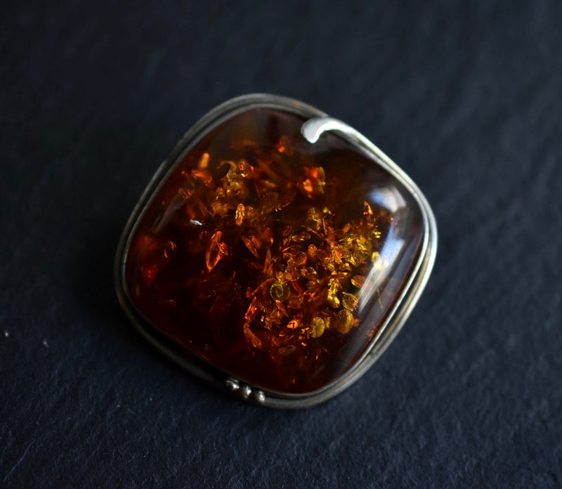 Stunning Vintage Balkan Amber Silver Sterling Broche - Baga Ethnik Living
