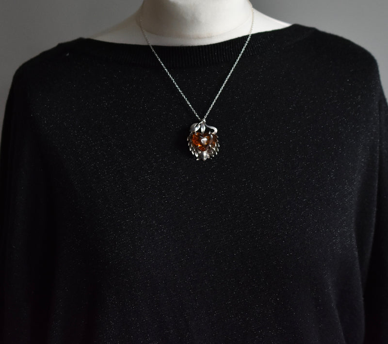 Divine Vintage Heart Baltic Amber 925 Silver Sterling Pendant - Baga Ethnik Living