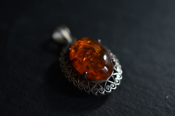 Stunning Vintage Baltic Amber Silver Sterling 925 Pendant