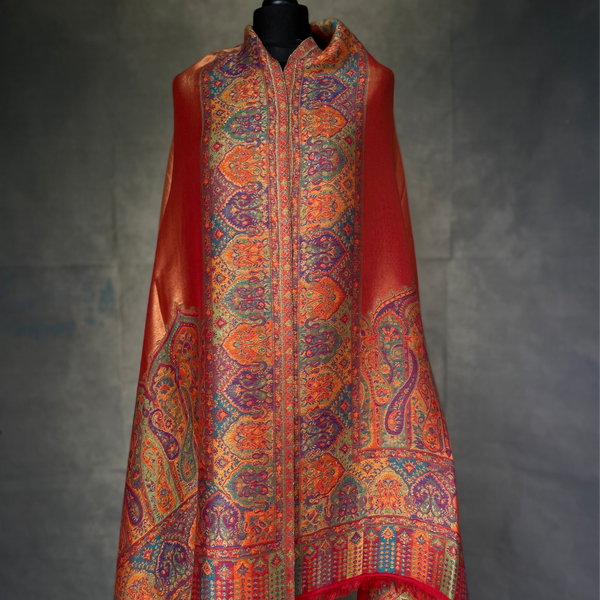 New collection Moonlight Pashmina – Orange-Red Two-Tone Mughal Shawl