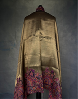 Moonlight Pashmina – Gold-Fuscia Two-Tone Darbar Kani Shawl