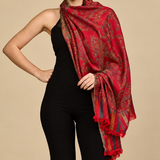 Red Paisley Fine Silk Wool Shawl – Kalamkari Heritage Design