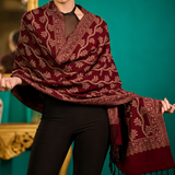 Deep Red Pure Wool Zari Stole – Woven Heritage Design