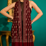 Deep Red Pure Wool Zari Stole – Woven Heritage Design