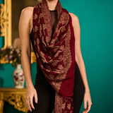 Deep Red Pure Wool Zari Stole – Woven Heritage Design