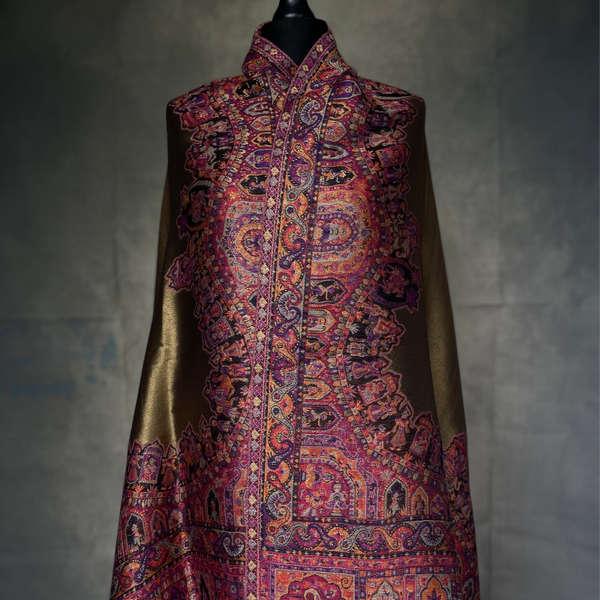 Moonlight Pashmina – Gold-Fuscia Two-Tone Darbar Kani Shawl