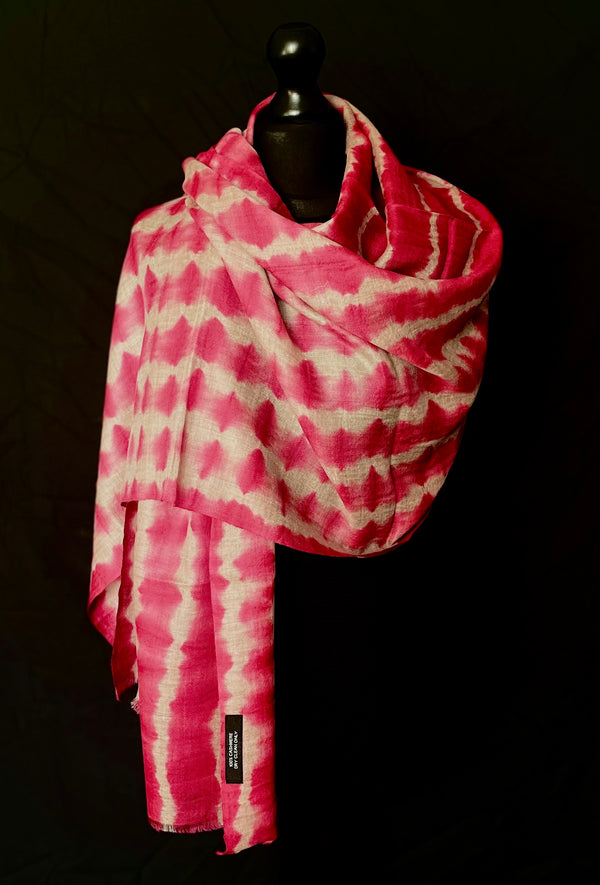 Authentic Kashmiri Pure Pashmina Shawl with Tie-Dye Design - Hibiscus Petal