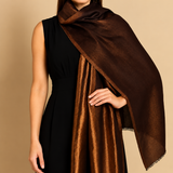 Twilight Collection Fine Wool Shawl – Coffee & Gold Metallic Weave