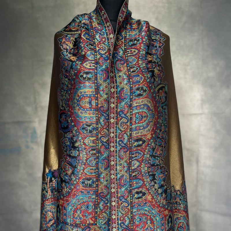 New collection Moonlight Pashmina – Golden Blue Two-Tone Mughal Shawl