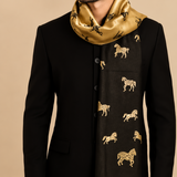 Reversible Fine Wool Stole – Black & Gold Horse Motif Design
