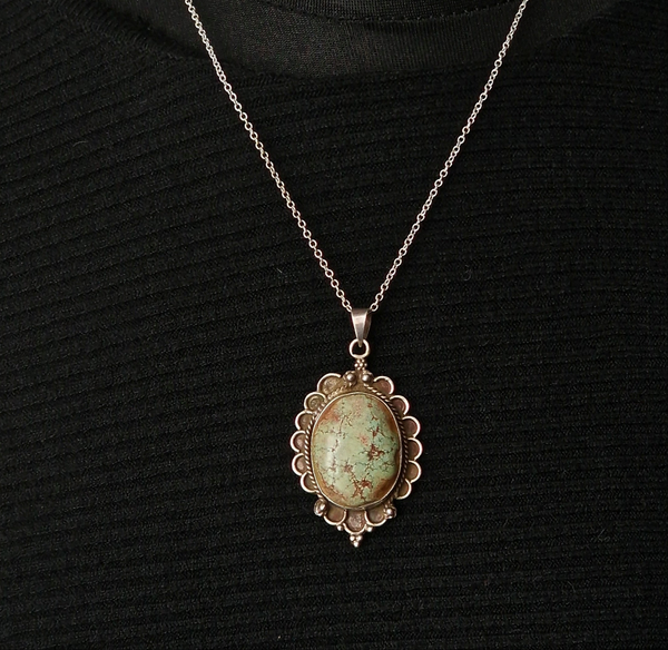 Vintage Authentic Turquoise Pendant Handmade Traditional