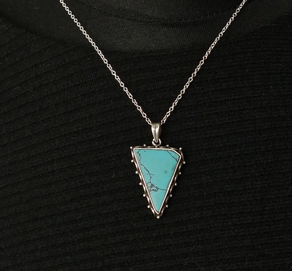 Unique Triangle Tibetan Handmade Turquoise Silver Pendant
