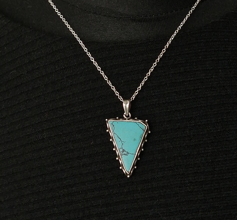 Unique Triangle Tibetan Handmade Turquoise Silver Pendant