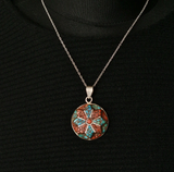 Coral Turquoise Inlay 925 Silver Sterling Pendant