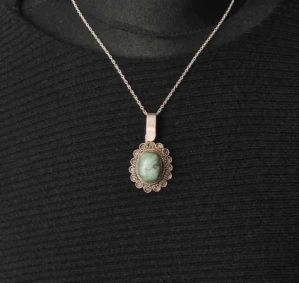 Handcrafted Vintage Turquoise Tibetan 925 Sterling Silver Pendant