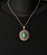 Vintage Handmade Silver Sterling 925 Tibetan Turquoise and Coral Pendant - Baga Ethnik Living Default Title Pendants