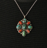 Boho-Chic Tibetan Turquoise & Coral Pendant – 925 Sterling Silver, Handmade, Meaningful Gift