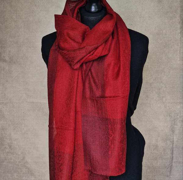 Authentic Soft Paisley Weave Kashmiri Pashmina Scarf - Sweet Red