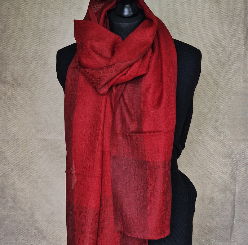 Authentic Soft Paisley Weave Kashmiri Pashmina Scarf - Sweet Red