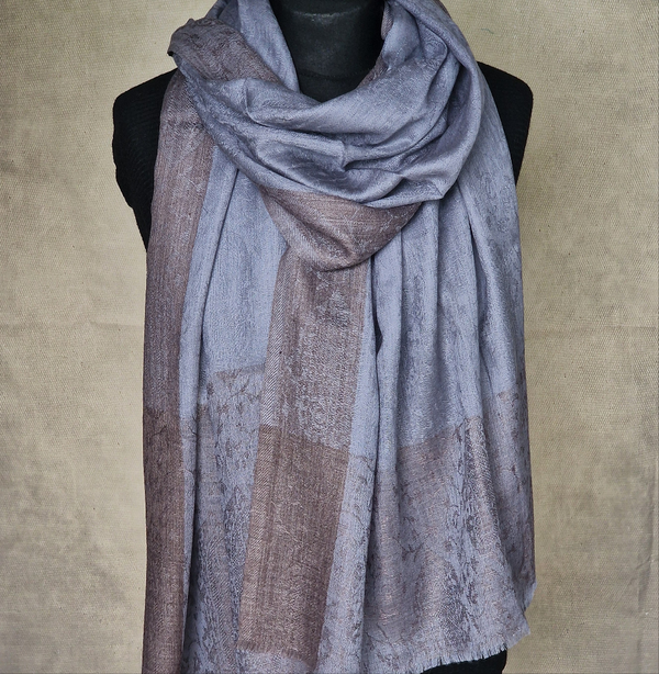 Warm Paisley Weave Kashmiri Pashmina Scarf - Grey Chateau