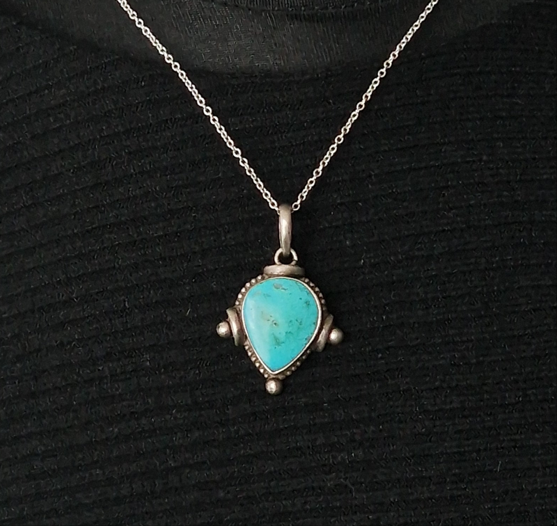 Unique Turquoise Silver Sterling 925 Pendant