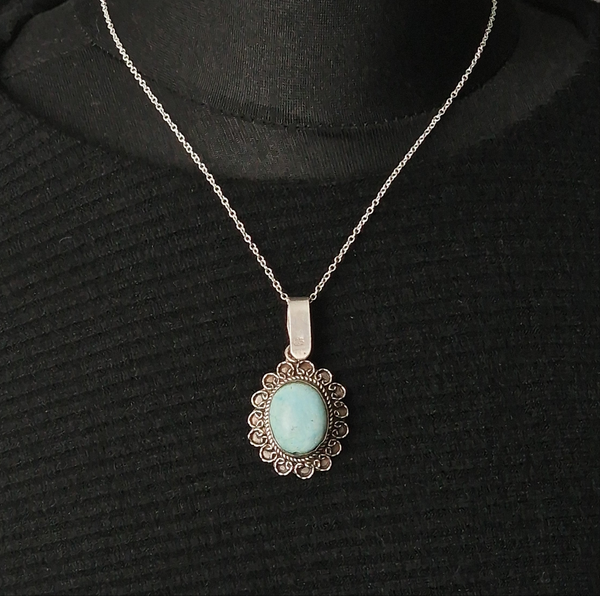 Vintage Turquoise Cabochon Silver Sterling 925 Pendant