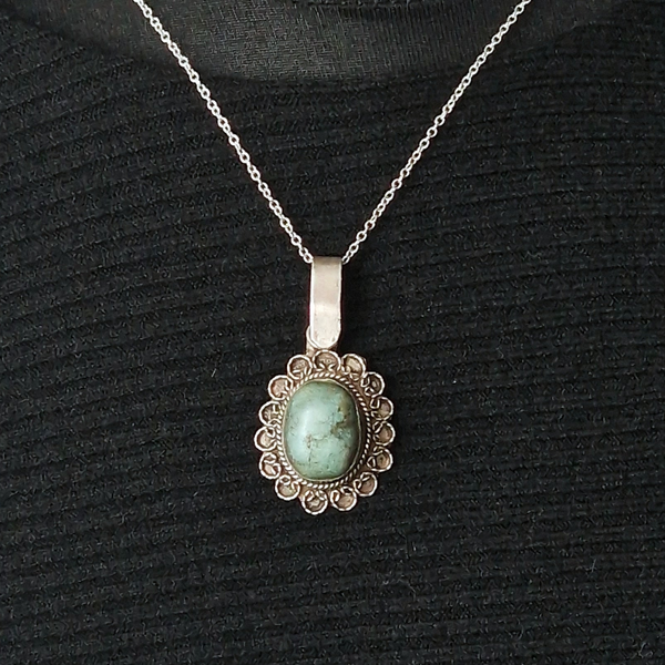 Handcrafted Vintage Turquoise Tibetan 925 Sterling Silver Pendant