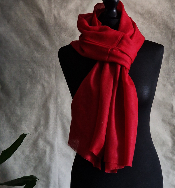 Kashmiri Diamond Weave Red Pashmina Handwoven Scarf - Scarlet Red