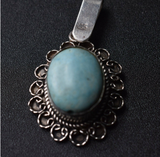 Vintage Turquoise Cabochon Silver Sterling 925 Pendant