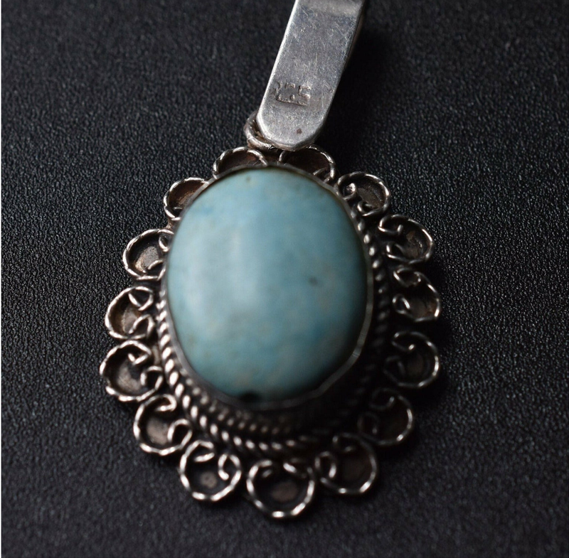 Vintage Turquoise Cabochon Silver Sterling 925 Pendant