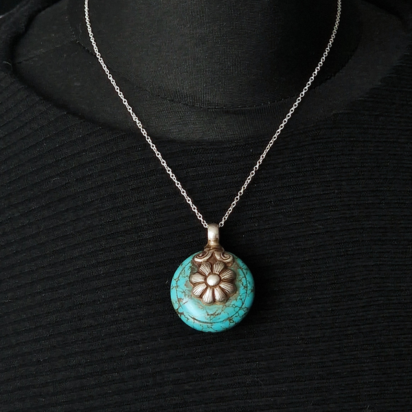 Handmade Vintage Turquoise 925 Silver Sterling Pendant - Baga Ethnik Living Default Title Pendants
