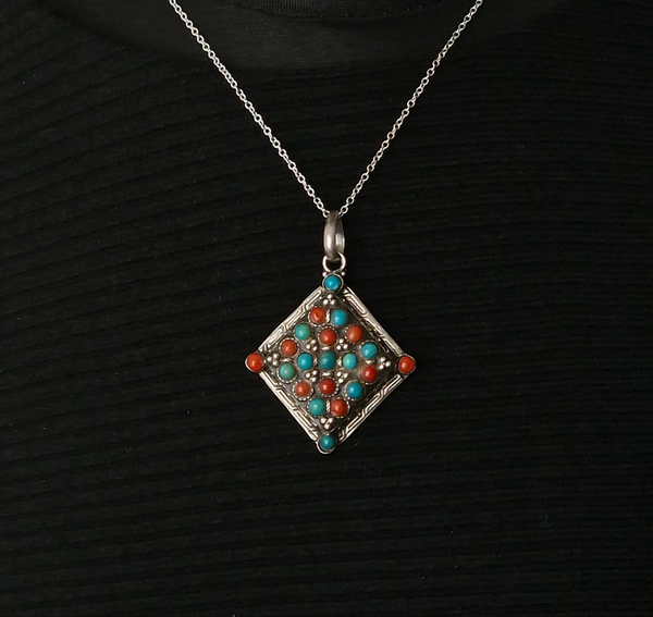 Unique Designs Coral and Turquoise Pendant
