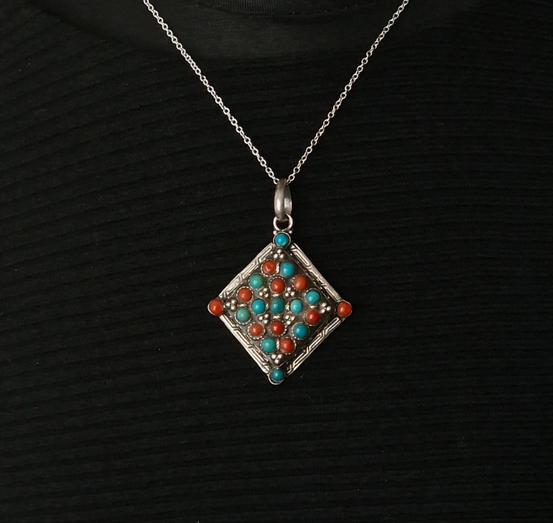 Unique Designs Coral and Turquoise Pendant