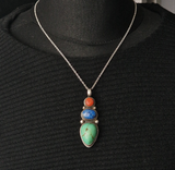 Handcrafted Jewelry Turquoise Coral and Lapis Cabochon Pendant